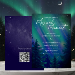 Convite Northern Lights Forest  QR Code Wedding