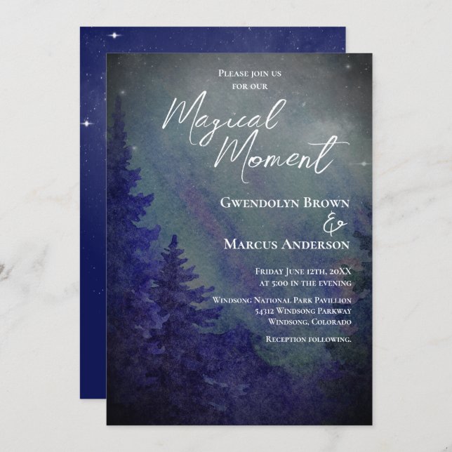 Convite Northern Lights Forrest Magical Moment Wedding  (Frente/Verso)