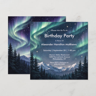 Convite Northern Lights Mountain Forest Birthday 