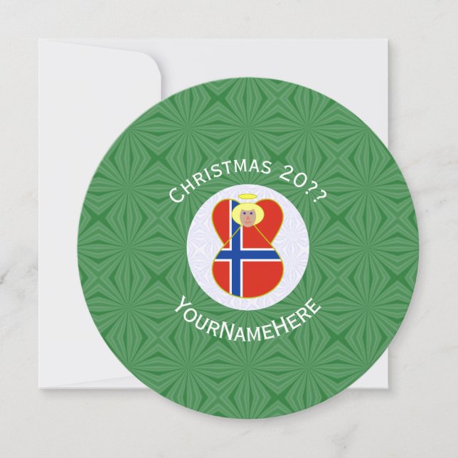 Convite Norwegian Angel Flag Christmas Personalize Round (Frente)