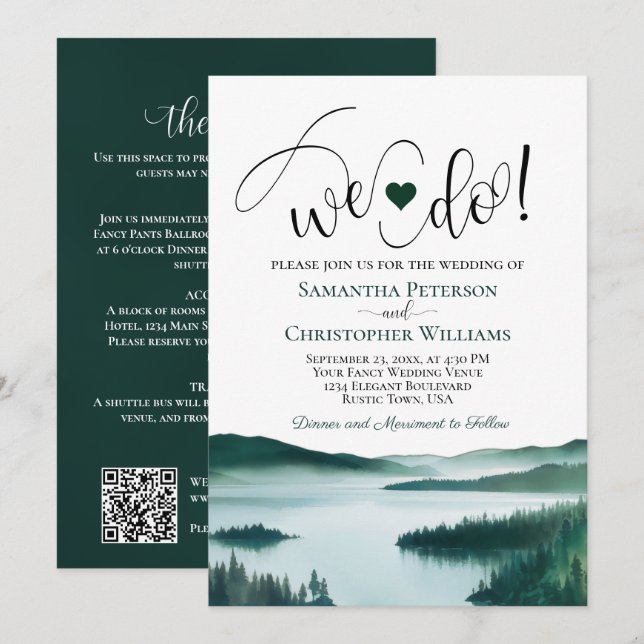 Convite Nós Aceitamos! Código QR de Casamento no Lago da M (Frente/Verso)