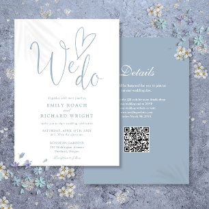 Convite Nós Amamos Coração Código QR Pó Azul Casamento