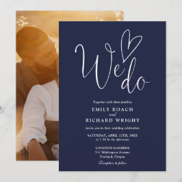 Convite Nós Amamos Coração Foto Azul Marinho Casamento