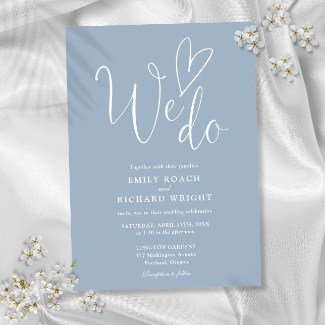 Convite Nós Amamos Coração Script Casamento Dusty Blue (We Do Love Heart Script Dusty Blue Wedding Invitation)