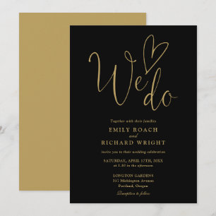 Convite Nós Amamos Coração Script Casamento Preto e Dourad
