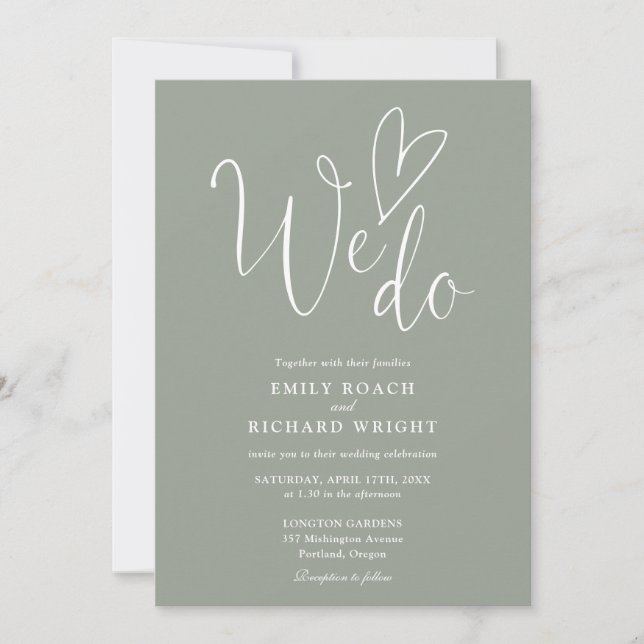 Convite Nós Amamos o Coração Script Sage Green Casamento (Frente)