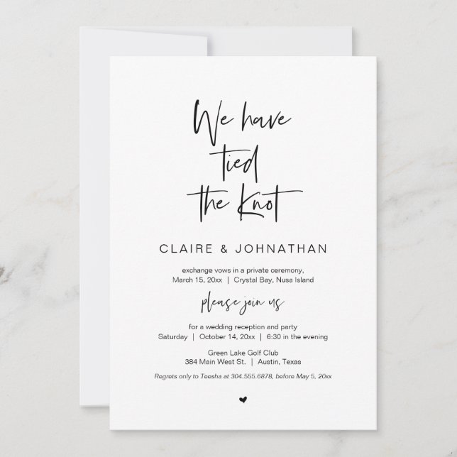 Convite Nós amarramos o nó, preto, elogio de casamento (Frente)