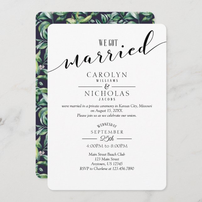 Convite Nos Casamos com Festa de casamento Verde Simples (Frente/Verso)