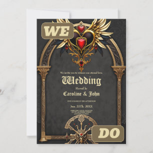 Convite Nós celtas e um coração na elegância gótica.