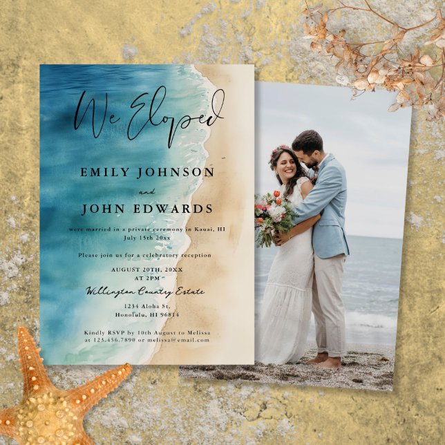 Convite Nós Elografamos A Oceana Beach Elopement Foto De C (We Eloped Ocean Beach Elopement Wedding Photo Invitation)