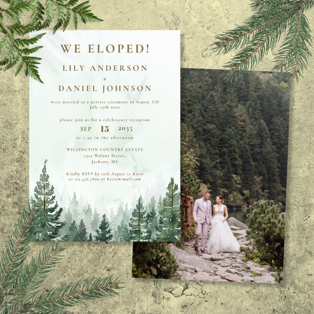 Convite Nós Elografamos Foto de Casamento de Elopement da  (We Eloped Pine Forest Elopement Wedding Photo Invitation)