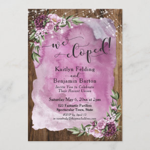 Convite Nós Elopamos! Lâmpadas e Flores de Aquarela Russa