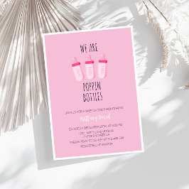 Convite Nós Estamos Enrolando Garrafas Chá de fraldas Rosa