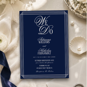Convite Nós Fazemos Casamento Azul Marinho Dinheiro Antigo