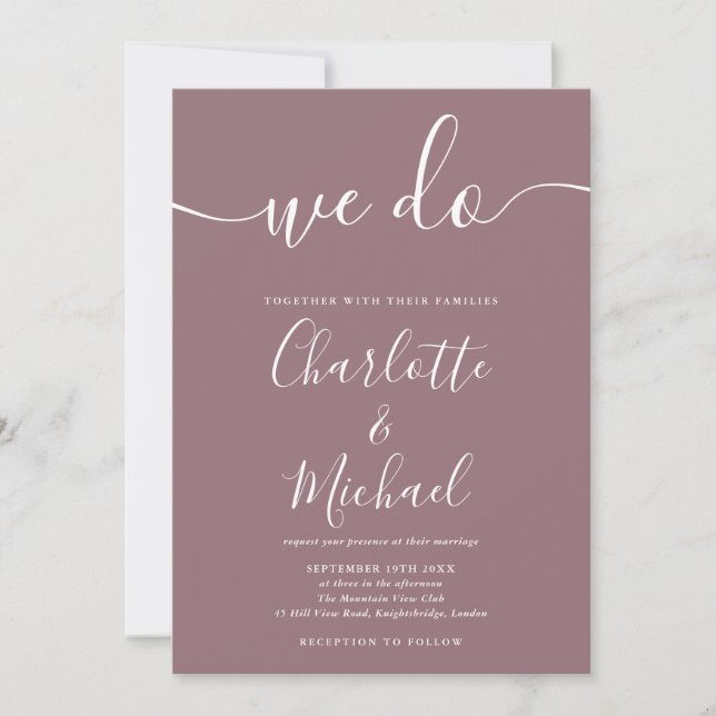 Convite Nós Fazemos Casamento de Rótulo Mauve (Frente)
