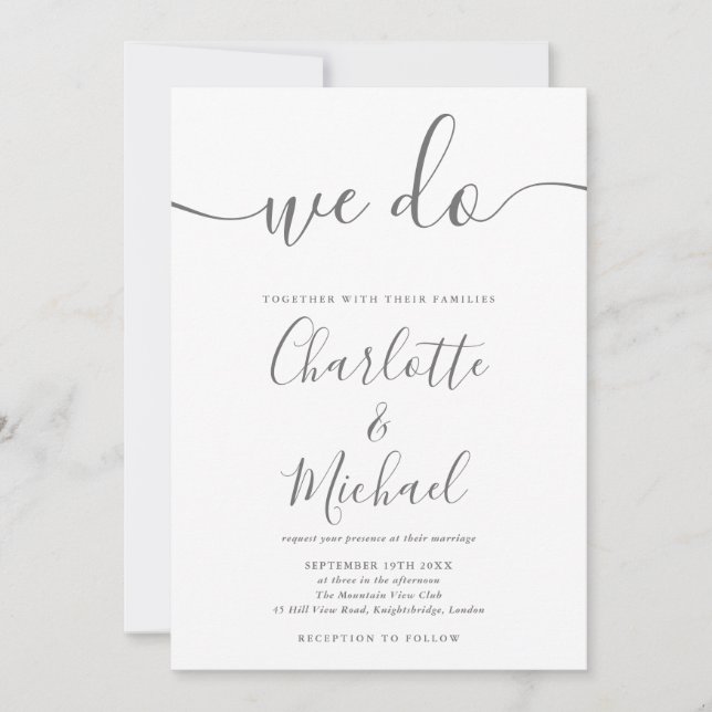 Convite Nós Fazemos Casamento de Script de Assinatura Cinz (Frente)