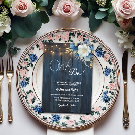 Convite Nós Fazemos! Casamento Floral Azul Rústico de Made