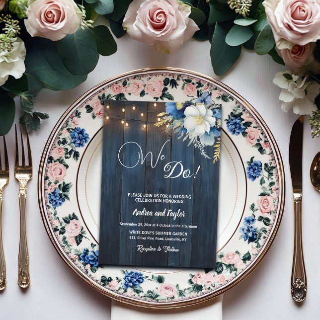 Convite Nós Fazemos! Casamento Floral Azul Rústico de Made (Criador carregado)
