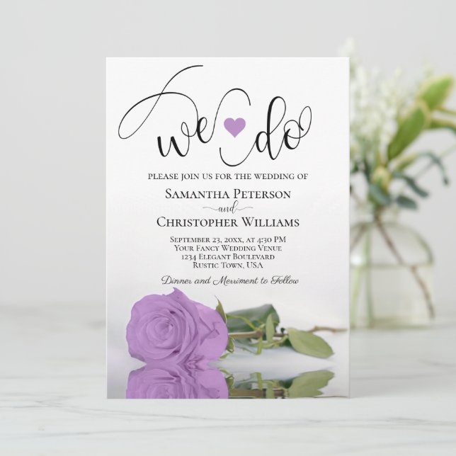 Convite Nós Fazemos! Casamento romântico Lilac Purple Rosa (Em pé/Frente)