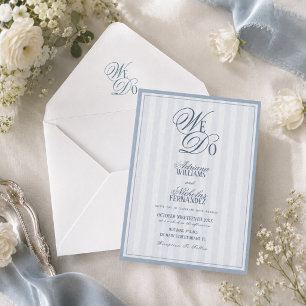 Convite Nós Fazemos Elegante Casamento Listrado de Azul Em