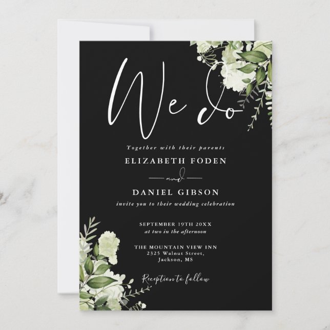 Convite Nós Fazemos Greenery Código QR Casamento Preto e B (Frente)