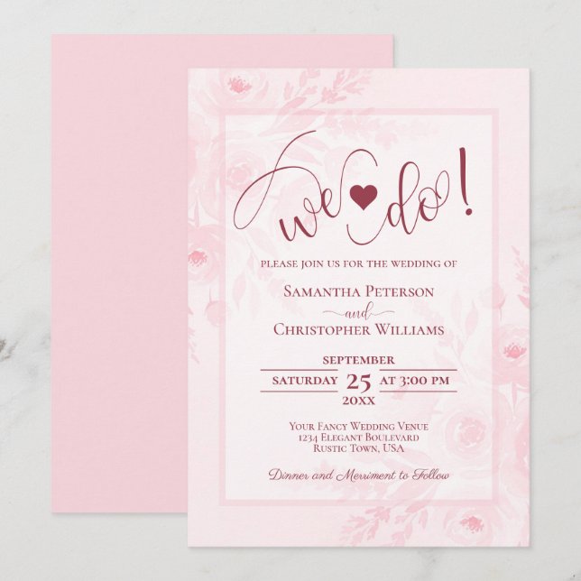 Convite Nós Fazemos! Rosa Pastel Boho Chic Floral Casament (Frente/Verso)