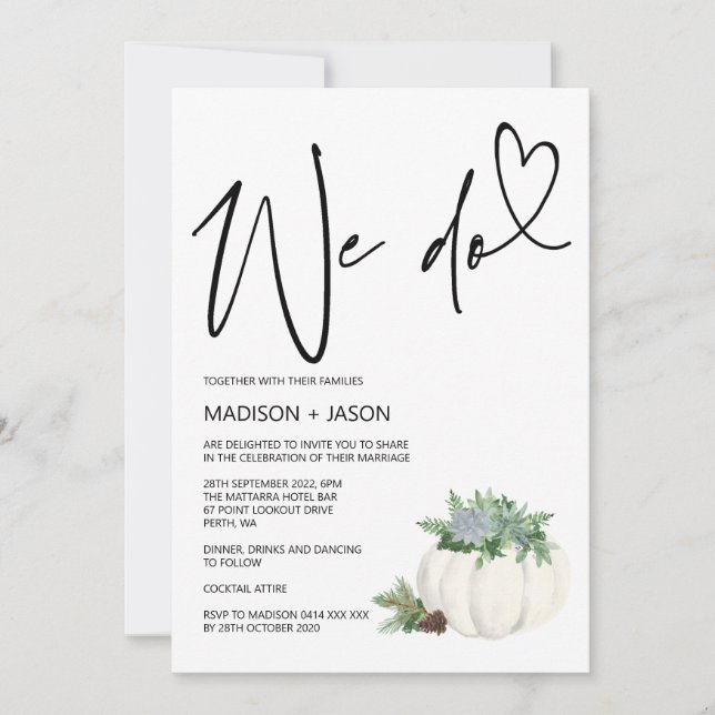 Convite Nós Fazemos Simples Casamento Moderno Queda Ação d (Frente)