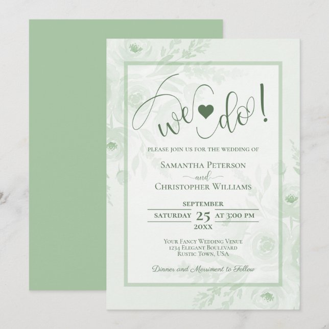 Convite Nós Fazemos! Verde Sage Boho Chic Floral Casamento (Frente/Verso)