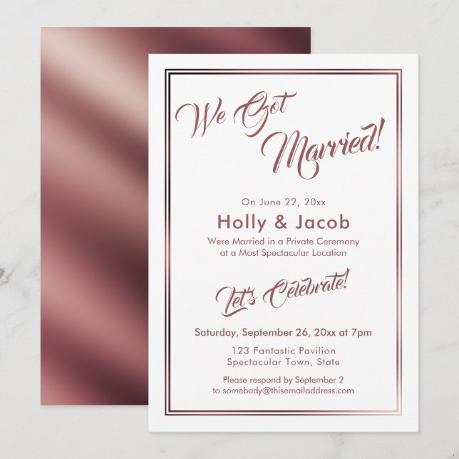 Convite Nós Ficamos Casados Dourado Rosa Sobre Branco, Rec (Frente/Verso)