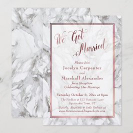 Convite Nós Ficamos Casados Script Marmore Dourado Rosa Re