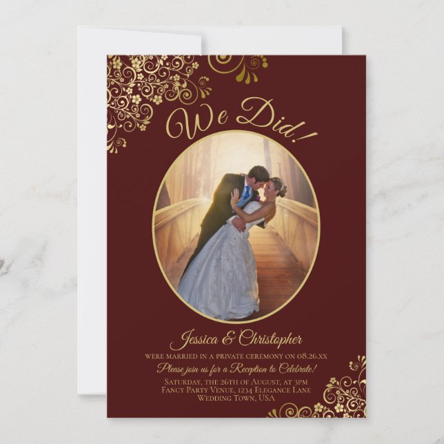 Convite Nós Fizemos! Laço Dourado no Casamento de Auburn (Frente)