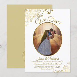 Convite Nós Fizemos! Recepção de Casamento Dourada e Branc