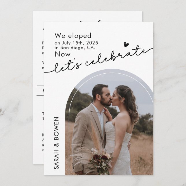 Convite Nós Fugimos Agora Vamos Celebrar Foto de Casamento (Frente/Verso)