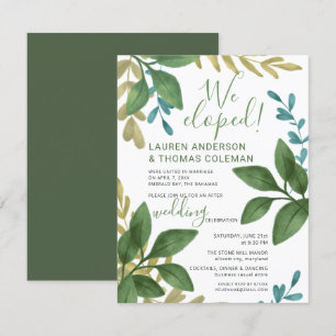 Convite Nós Fugimos Aquarela Folhas Recepção de Casamento