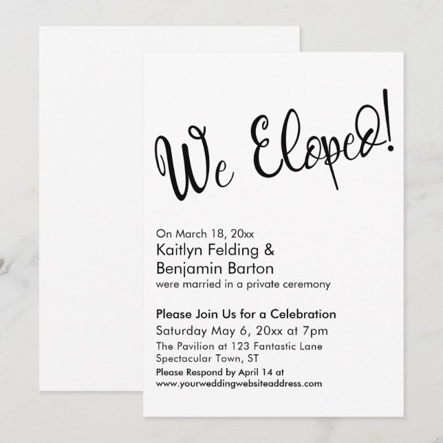 Convite Nós Fugimos! Celebração de Casamento com Letra de  (Frente/Verso)