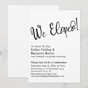 Convite Nós Fugimos! Celebração Pós-Casamento com Letra Ca