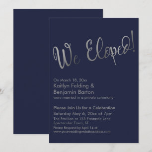 Convite Nós Fugimos! Celebração Pós-Casamento Prata e Azul