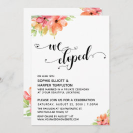 Convite Nós Fugimos Corações Script Flores Aquarela