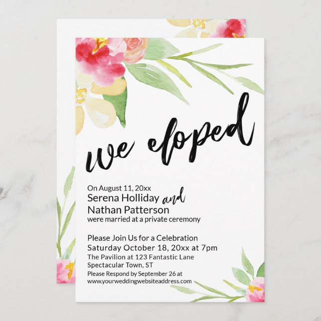 Convite Nós Fugimos Juntas Roteiro Casual com Flores de Aq (Frente/Verso)