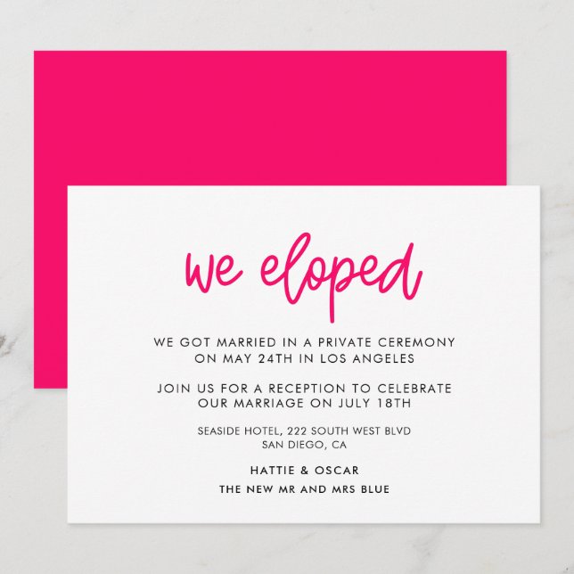 Convite Nós fugimos para casar Composição de caligrafia mo (Frente/Verso)