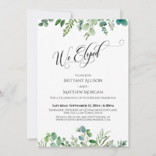 Convite Nós Fugimos Tipografia Elegante Folhagem de Eucali