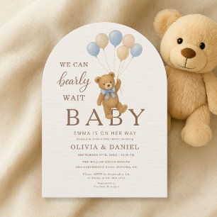 Convite Nós Mal Podemos Esperar Bebê Menino Urso Casal Chá
