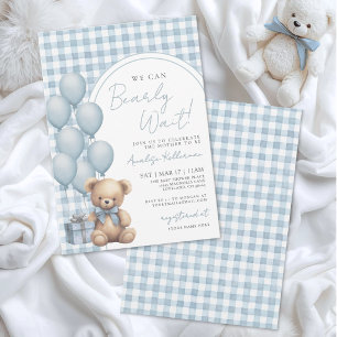 Convite Nós Mal Podemos Esperar Boy Blue Bear Chás de Bebê