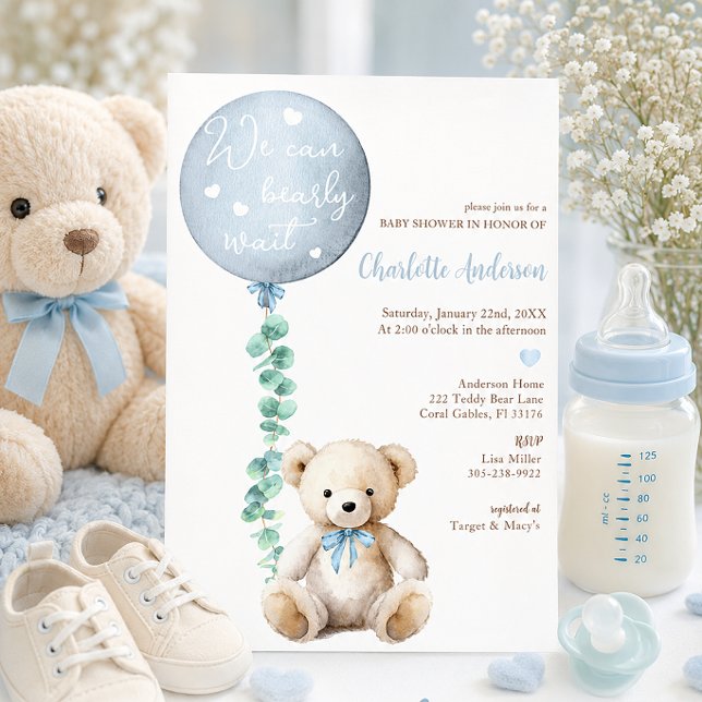 Convite Nós Mal Podemos Esperar Chá de Bebê Urso Eucalipto (Bearly Wait Invite)