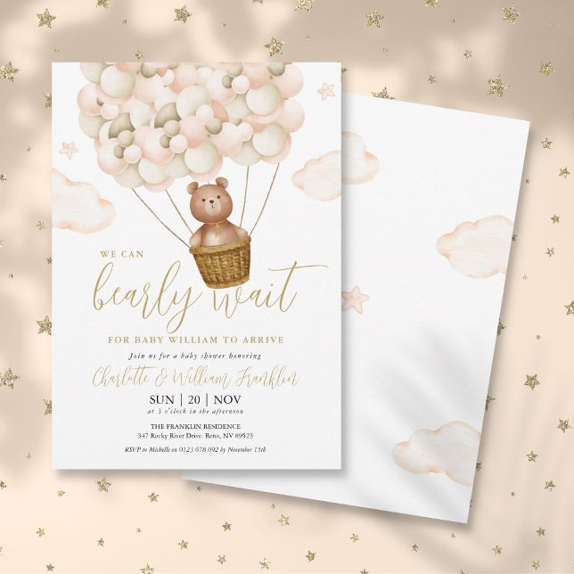 Convite Nós Mal Podemos Esperar Chá de Bebê Urso Teddy (We Can Bearly Wait Teddy Bear Baby Shower Invitation)