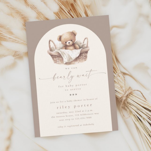 Convite Nós Mal Podemos Esperar Churrasco de Bebê Boho Neu (We can bearly wait gender neutral boho baby shower invitation.)