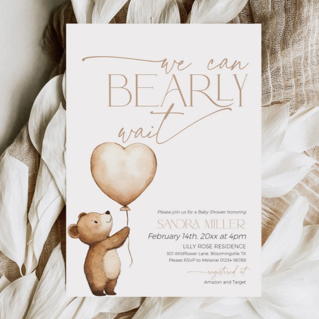 Convite Nós Mal Podemos Esperar Chuveirinho de Bebê Balão  (Neutral We Can Bearly Wait Baby Shower Invitation )