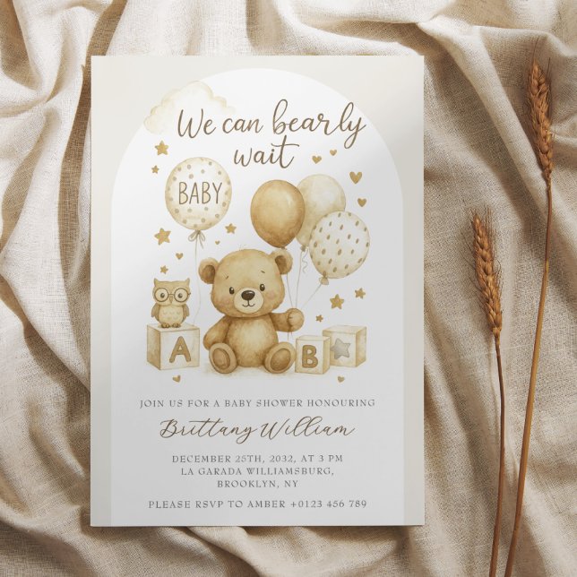 Convite Nós Mal Podemos Esperar Teddy Bear Chá de Bebê  (Criador carregado)