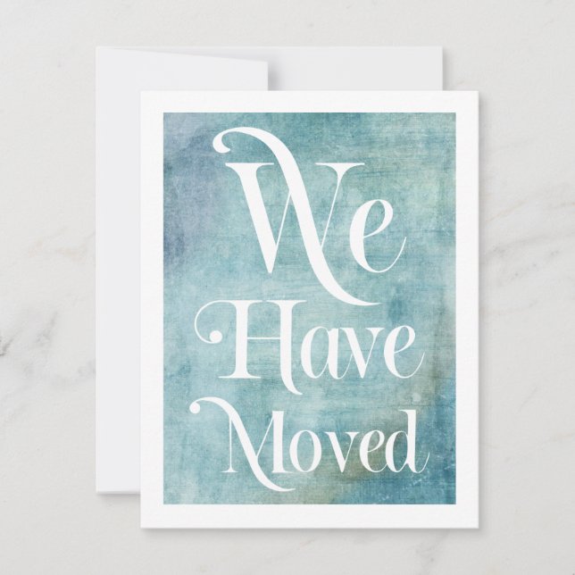 Convite Nós Mudamos Tipografia Distressed Card Teal (Frente)