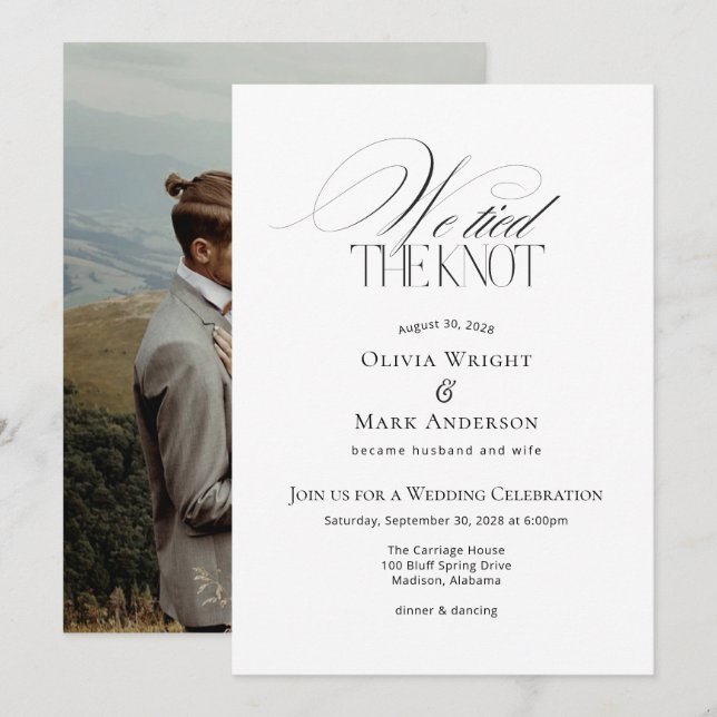 Convite Nós nos casamos com Recepção de Casamento com Foto (Frente/Verso)